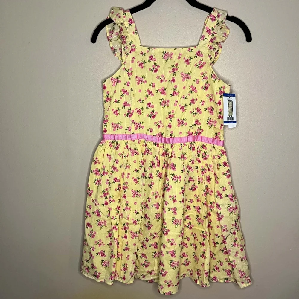Zunie Girls Large 10/12 Yellow and Pink Floral Midi Sun Dress